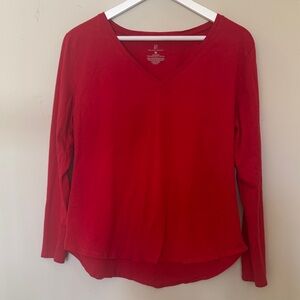 New York & Company Bold Red V-Neck Long Sleeve Top